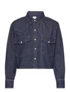 Cropped Western Shirt Tops Shirts Denim Shirts Navy Lee Jeans