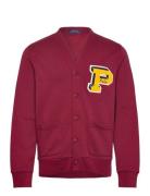 Slub Fleece Letterman Cardigan Tops Knitwear Cardigans Burgundy Polo R...