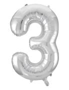 Foil Balloon Number 3 Silver 86 Cm Home Kids Decor Party Supplies Silv...