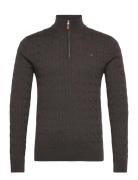 Merino Cable John Zip Designers Knitwear Half Zip Jumpers Brown Morris