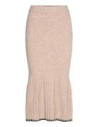 Contrast Edge Knitted Skirt Skirts Knee-length & Midi Skirts Beige Bub...