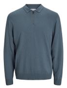 Jjeemil Knit Polo Half Zip Ls Noos Tops Knitwear Half Zip Jumpers Blue...