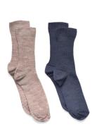 Sock 2P Wool Ribb Socks & Tights Socks Blue Lindex