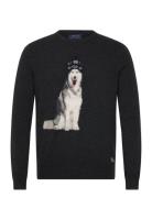 Dog-Intarsia Cashmere Sweater Tops Knitwear Round Necks Black Polo Ral...