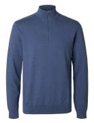 Slhberg Half Zip Cardigan Noos Tops Knitwear Half Zip Jumpers Blue Sel...