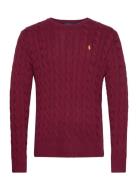 Cable-Knit Cotton Sweater Designers Knitwear Round Necks Burgundy Polo...