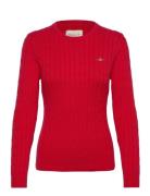 Stretch Cotton Cable C-Neck Tops Knitwear Jumpers Red GANT