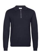 Ecovero L/S Zip Polo Tops Knitwear Long Sleeve Knitted Polos Navy Lind...