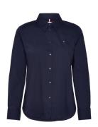 Cotton Stretch Regular Ls Shirt Tops Shirts Long-sleeved Navy Tommy Hi...