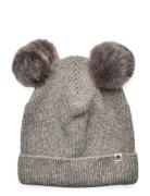 Hat Knit W. Alpaca Pompoms Accessories Headwear Balaclava Grey Hutteli...