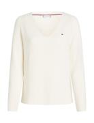 Co Cardi Stitch V-Nk Ls Tops Knitwear Jumpers White Tommy Hilfiger