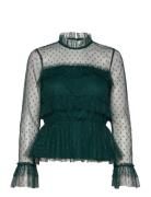 Rhoda Dotted Mesh L/S Blouse Tops Blouses Long-sleeved Green Bubbleroo...