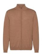 Extrafine Merino Wool Zip Cardigan Tops Knitwear Full Zip Jumpers Beig...