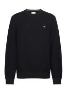 Cotton Micro Textured C-Neck Tops Knitwear Round Necks Black GANT