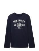 Printed Longsleeve Tops T-Langærmet Skjorte Navy Tom Tailor