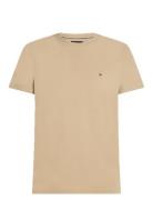 Stretch Slim Fit Tee Tops T-Kortærmet Skjorte Beige Tommy Hilfiger