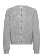 Ribbed Knitted Cardigan With Buttons Tops Knitwear Cardigans Grey Mang...