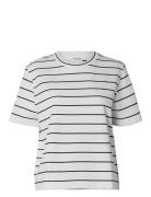 Slfessential Ss Striped Boxy Tee Tops T-shirts & Tops Short-sleeved Wh...