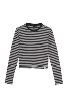 T-Shirt Ls Cropped Striped Tops T-shirts Long-sleeved T-Skjorte Black ...