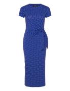 Polka-Dot Tie-Front Short-Sleeve Dress Knælang Kjole Blue Lauren Ralph...