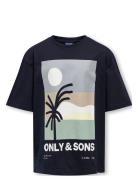 Osjartsy Life Ss Ovs Printed Tee Jrs Tops T-Kortærmet Skjorte Navy ONL...