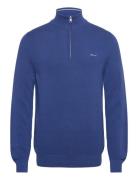 Cotton Pique Half Zip Tops Knitwear Half Zip Jumpers Blue GANT