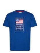 Graphic Ss T-Shirt Tops T-Kortærmet Skjorte Blue GANT