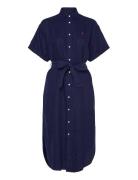 Belted Linen Shirtdress Knælang Kjole Navy Polo Ralph Lauren