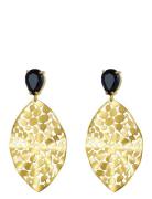 Leaf Crystal Earring Black/Gold Ørestickere Smykker Gold Bud To Rose