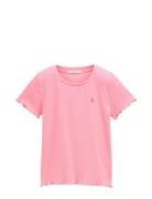 Printed Rib T-Shirt Tops T-Kortærmet Skjorte Pink Tom Tailor