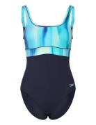Womens Shaping Contour Eclipse Printed 1 Pc Sport Swimsuits Navy Speed...
