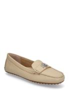 Barnsbury Pebbled Leather Driver Shoes Flat Loafers Cream Lauren Ralph...