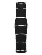 Close Fitted Rib Dress Tie Dye Knælang Kjole Black Weekday