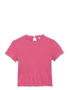 T-Shirt Ss Pointelle Tops T-Kortærmet Skjorte Pink En Fant