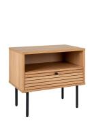 Rika - Side Table, 1 Drawer, Oak Veneer, Natural, Black Metal Legs, 50...