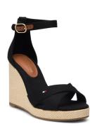 Flag High Wedge Espad Crisscross Espadrillos Med Hæl Sandal Black Tomm...