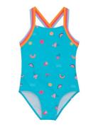 Swimsuit W Elastic Straps, Aop Badedragt Badetøj Blue Color Kids