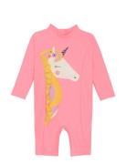 Baby Suit L/S W. Application Badedragt Badetøj Pink Color Kids