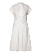 Twist-Front Cotton-Blend Shirtdress Knælang Kjole White Lauren Ralph L...