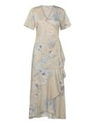 Floral Print Wrap Ss Frill Dress Knælang Kjole Cream GANT