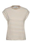 Striped Short-Sleeved T-Shirt Tops T-shirts & Tops Short-sleeved Beige...