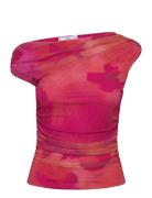 Floral Asymmetrical Top Tops T-shirts & Tops Short-sleeved Pink Mango