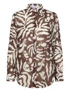 Printed Cotton Shirt Tops Shirts Long-sleeved Brown Mango