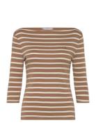 New Cody Slim Boat-Nk 3/4Slv Tops T-shirts & Tops Long-sleeved Brown T...