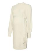 Mlraquel L/S Roll Neck Knit Abk Dress Knælang Kjole Beige Mamalicious