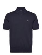 32/2 Cotton-Ssl-Plo Tops Knitwear Short Sleeve Knitted Polos Navy Polo...