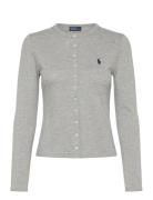 Stretch Mesh Cotton Crewneck Cardigan Tops Knitwear Cardigans Grey Pol...