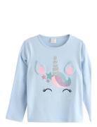 Top Ls Unicorn Face Tops T-shirts Long-sleeved T-Skjorte Blue Lindex