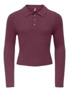 Kogmila Ls Rib Button Polo Neck Cp Knt Tops T-shirts & Tops Polos Purp...