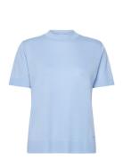 Ss Silk Touch Fine Knit Mock Nk Tops T-shirts & Tops Short-sleeved Blu...